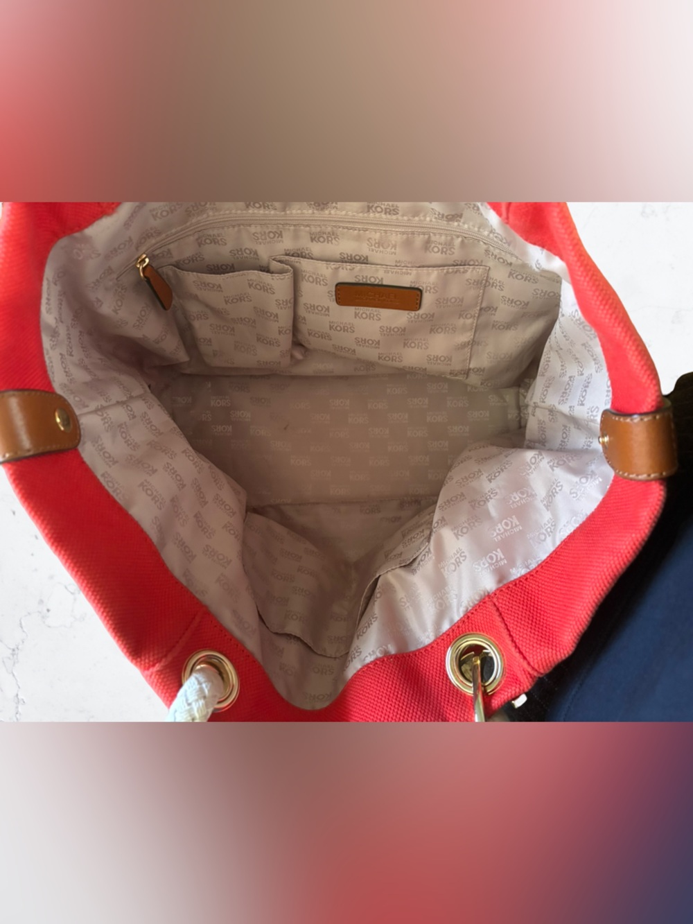 Michael Kors Red Tote with White Rope Handles - Picture 5 of 5